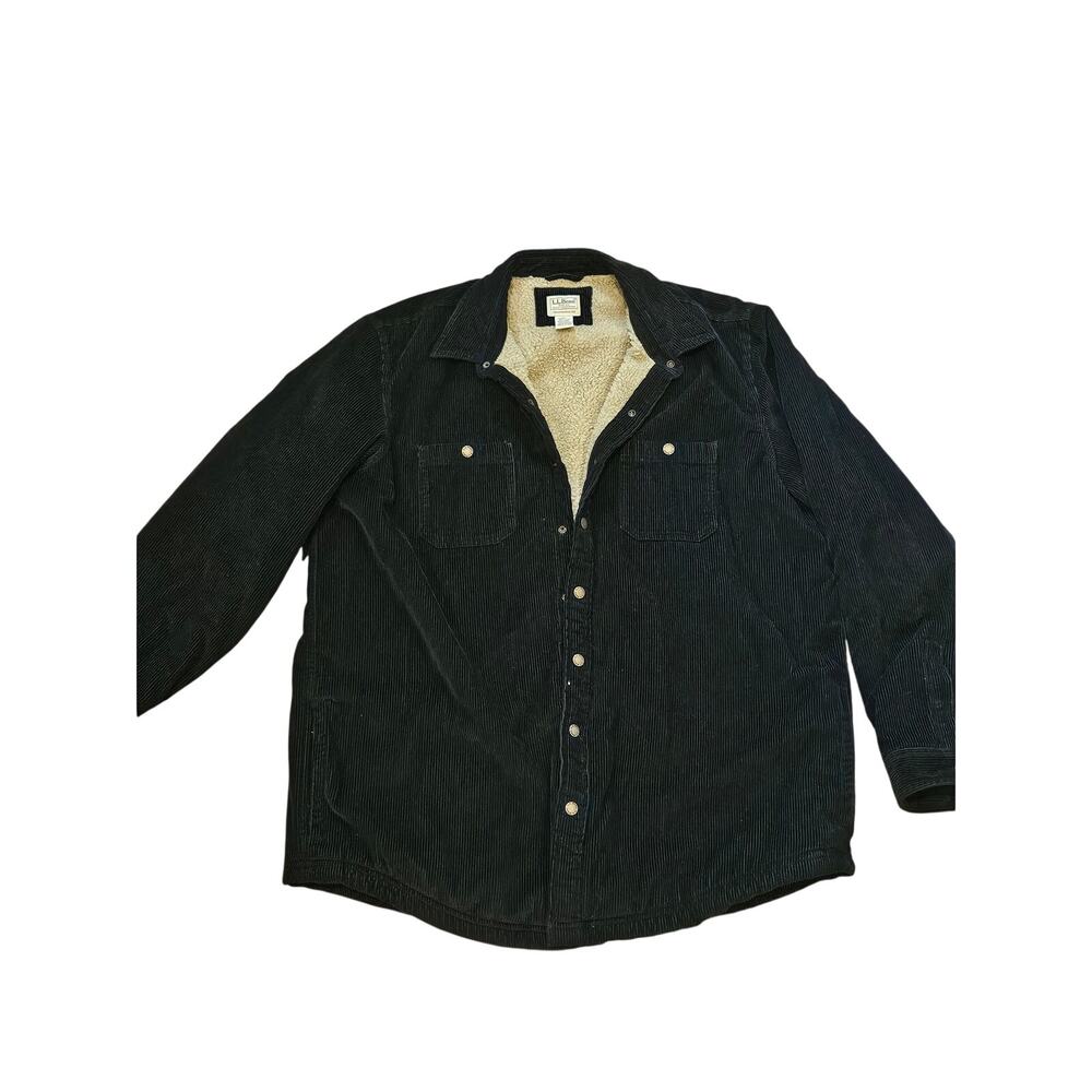LL Bean Jacket Men XL Tall Black Corduroy Sherpa Lined trucker chore jacket